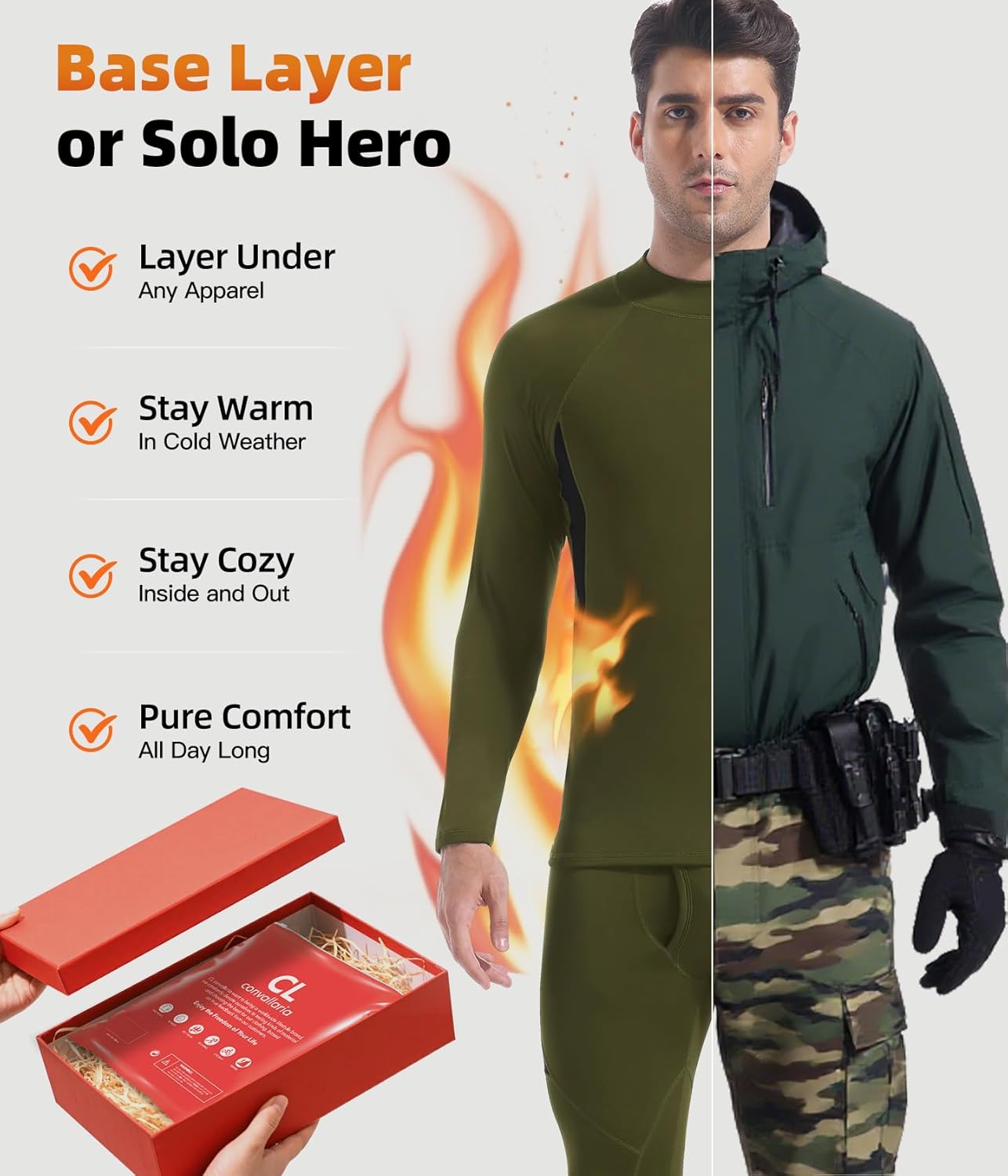 CL convallaria Thermal Underwear Long Johns Set Mens Winter Gift Hunting Gear Sport Base Layer Bottom Top - Colors B