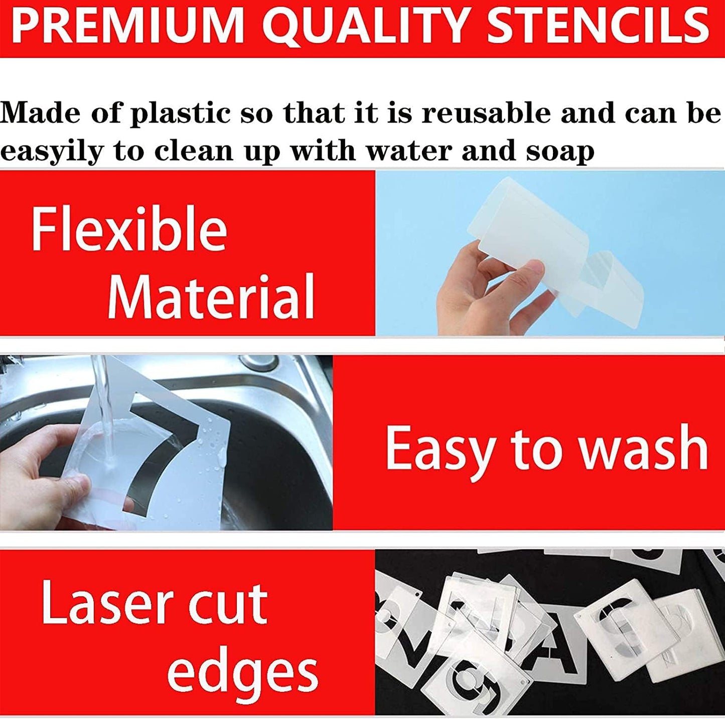 4 Inch Letter Stencils and Numbers, 36 Pcs Alphabet Art Craft Stencil, Reusable Plastic Templates for Wood, Wall, Fabric, Rock, Signage (4 Inch)