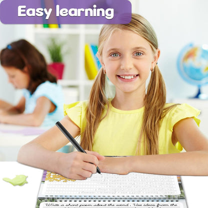 chiazllta Grooved Cursive Handwriting Workbook with Disappearing Ink Pens Magic Reusable Grooved Cursive Writing Practice for Beginners Kids Kickoff Student Workbook Homeschooling Supplies (Letters)