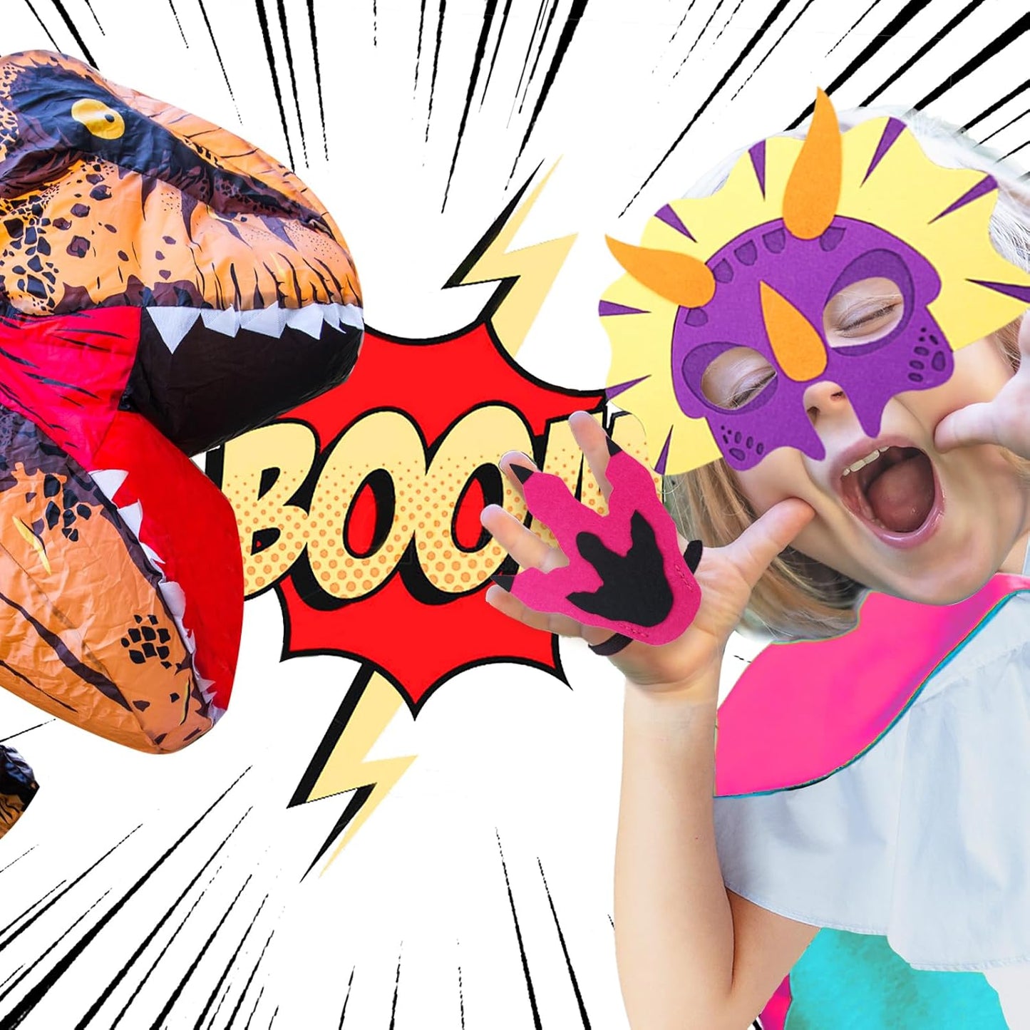 iROLEWIN Dinosaur-Costume for Kids Dragon-Capes Dino Masks Claws as Toddlers Dress-up Birthday Gifts Party Toys 3+ Boy Girls