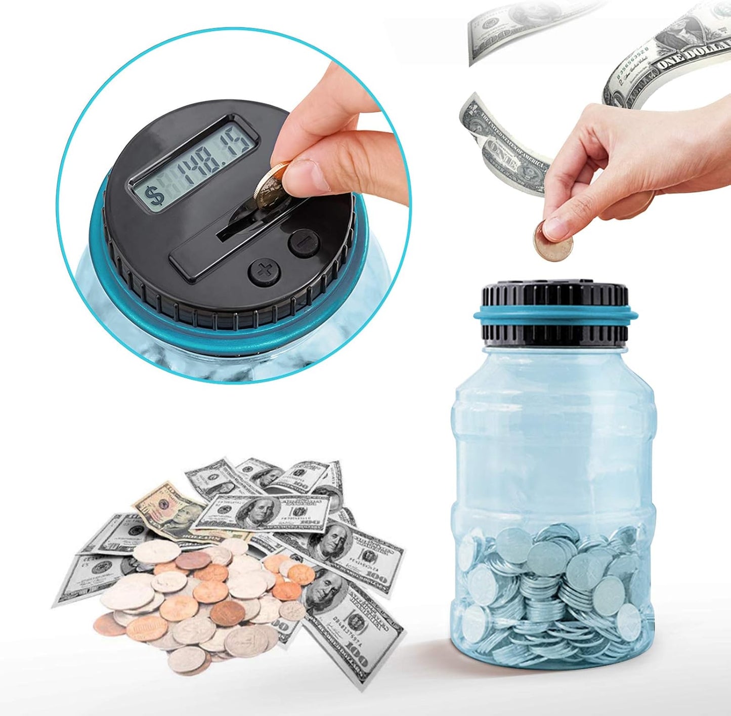 Large Piggy Bank for Adults Kids, Vcertcpl Digital Coin Counting Bank with LCD Counter, 1.8L Capacity Coin Bank Money Jar for Adults, Designed for All US Coins (Purple)