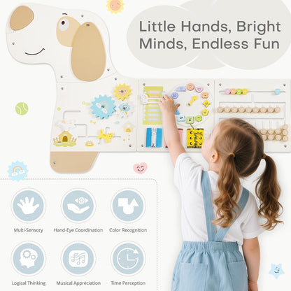 Wooden Dog Wall Busy Board Panels, Sensory Wall Activity Board for Toddlers 1-3, Montessori Learning Activity Center, Educational Toys for Kids Room, Preschool & Daycare