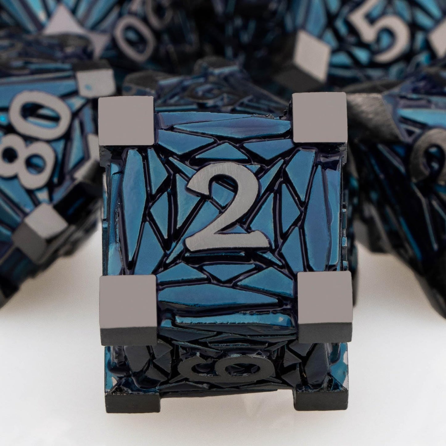 7PCS Metal DND Dice Set with Box, Debris RPG Blue White D and D Dice for D&D Tabletop Games Role Playing Game Polyhedral Dice Set D20 D12 D10 D8 D6 D4