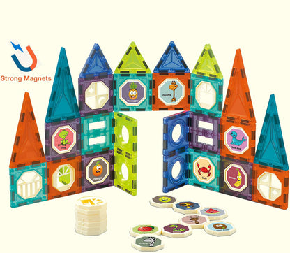 Glowing Magnetic Tiles Marble Run Race Track Super Set - 110 Complete Pieces Glow in The Dark STEM Light Magnetic Building Blocks Gravity Marble Maze Games for Toddlers Kids Boys Girls Ages 3+ Years