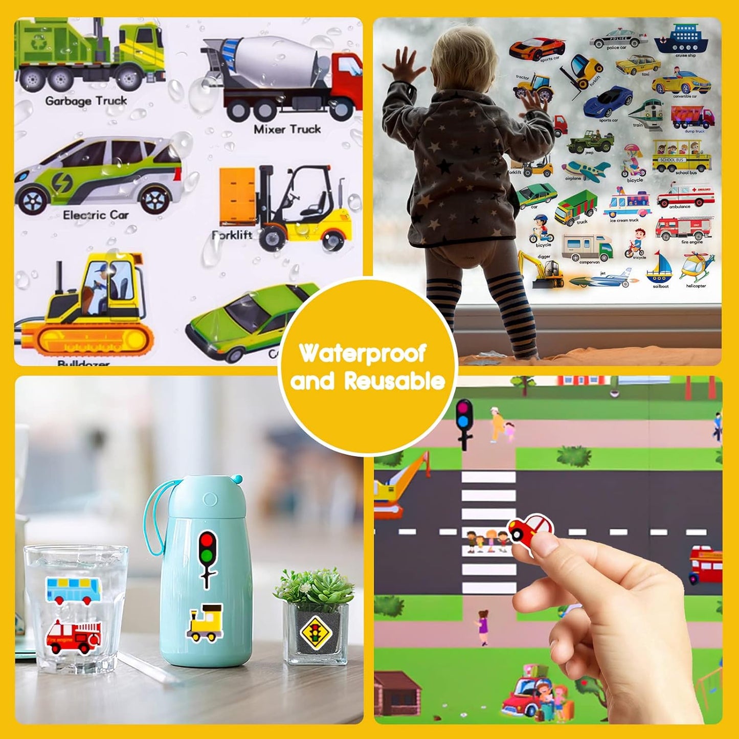 ASTARON Reusable Sticker Book for Toddlers, 88 Pcs Dinosaur Stickers Road Trip Activities Car Airplane Activities Travel Toys for Kids, Kids Quiet Time Activities (2-6 Age)