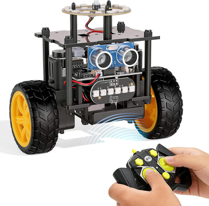 Elfew STEM Robot Car Toys for Kids 8-13, DIY Building Educational Robot Kit, 2WD Self-Balancing RC Car with Ultrasonic Obstacle Avoidance, 360° Rotation, LED Lights, Ideal Gift for Boys Girls