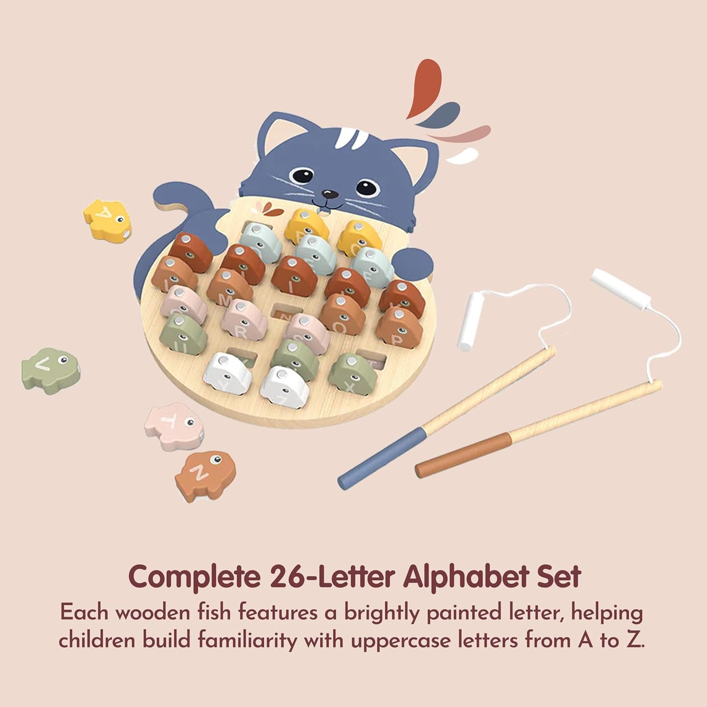 Speedy Monkey Colorful Wooden Alphabet Puzzle | Non Toxic, Child-Safe Paint, Learning Toy for Kids, Educational Fun, Easy-Grasp Letters, Enhances Fine Motor Skills