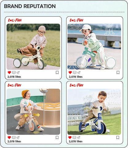LOL-FUN Tricycle for Toddlers 1-3 Years Old Boys Girls Toy, 4 in 1 Baby Balance Bike for 1 2 Year Old Gift, Kids Bicycle with Easy Assembly Removable Pedal