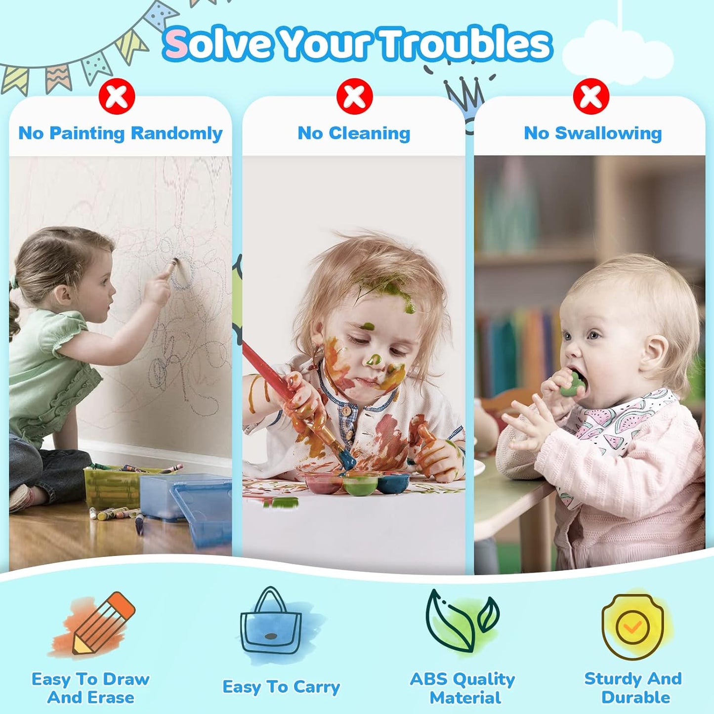 Kikidex Magnetic Drawing Board, Toddler Girl Toys for 1-3 Year Old, Doodle Board Pad Learning and Educational Toys for 1 2 3 Year Old Baby Kids Birthday Gift (Light Blue)
