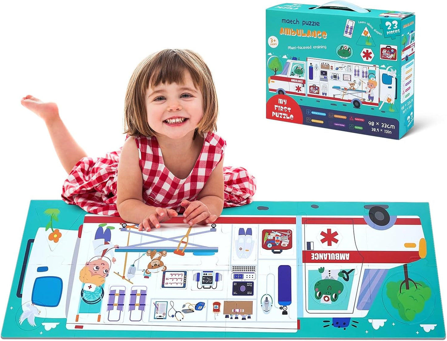 Jumbo Floor Puzzle for Kids,23 Piece Fire Truck Large Jigsaw Puzzles,Puzzle for Toddler Ages 3-5,Fun Educational Preschool Learning Toy Gift for Boys & Girls Ages 4-8
