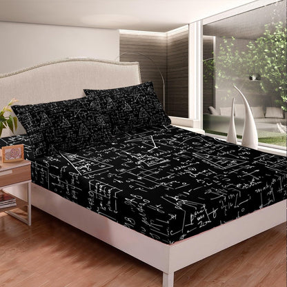 Erosebridal Science Theme Bed Sheets Set Full Size for Boys Girls Chemistry Periodic Table Print Sheet Set Chemical Subject Theme Sheets Teens Kids Math Science Atyle Fitted Sheet 4 Pcs