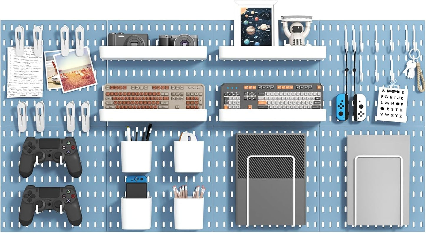 MULSAME Pegboard Combination Kit, Wall Mounted Storage Set with 8 Pegboards & 32 Accessories Hanging, White Peg Boards Organizer for Walls Display, Crafts Organization, Kitchen Organizer, 22" x 44"