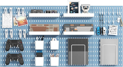 MULSAME Pegboard Combination Kit, Wall Mounted Storage Set with 8 Pegboards & 32 Accessories Hanging, White Peg Boards Organizer for Walls Display, Crafts Organization, Kitchen Organizer, 22" x 44"