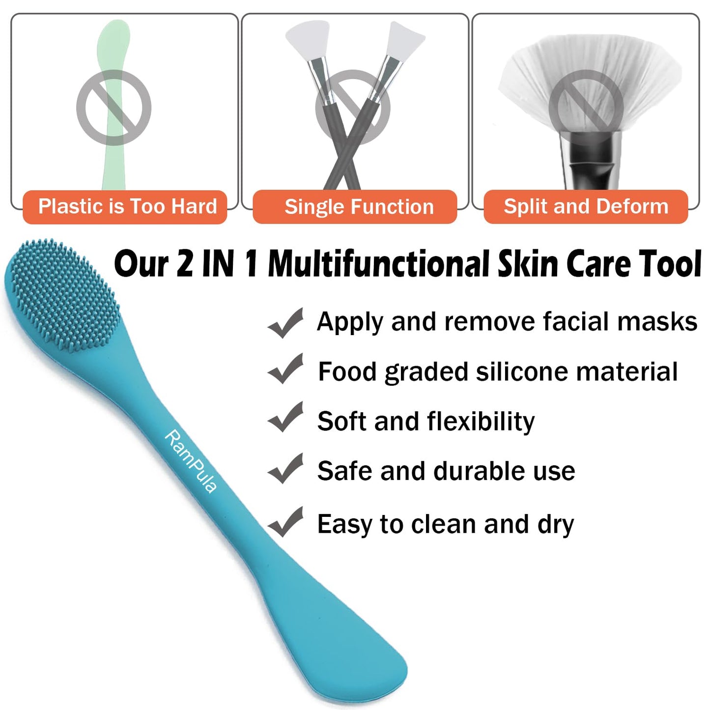 RamPula Silicone Face Mask Brush, Face Scrubber for Gentle Exfoliating & Hairless Moisturizers Applicator Tools for Apply Mud, Clay, Charcoal Mixed Mask, Cream, Lotion