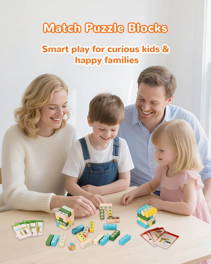 Wooden Stacking Tower Game for Kids & Adults – Educational Wooden Stacking Blocks Puzzle Game for Kids Ages 3+, Fast-Paced Family Fun for Party, Classroom & Kid Games