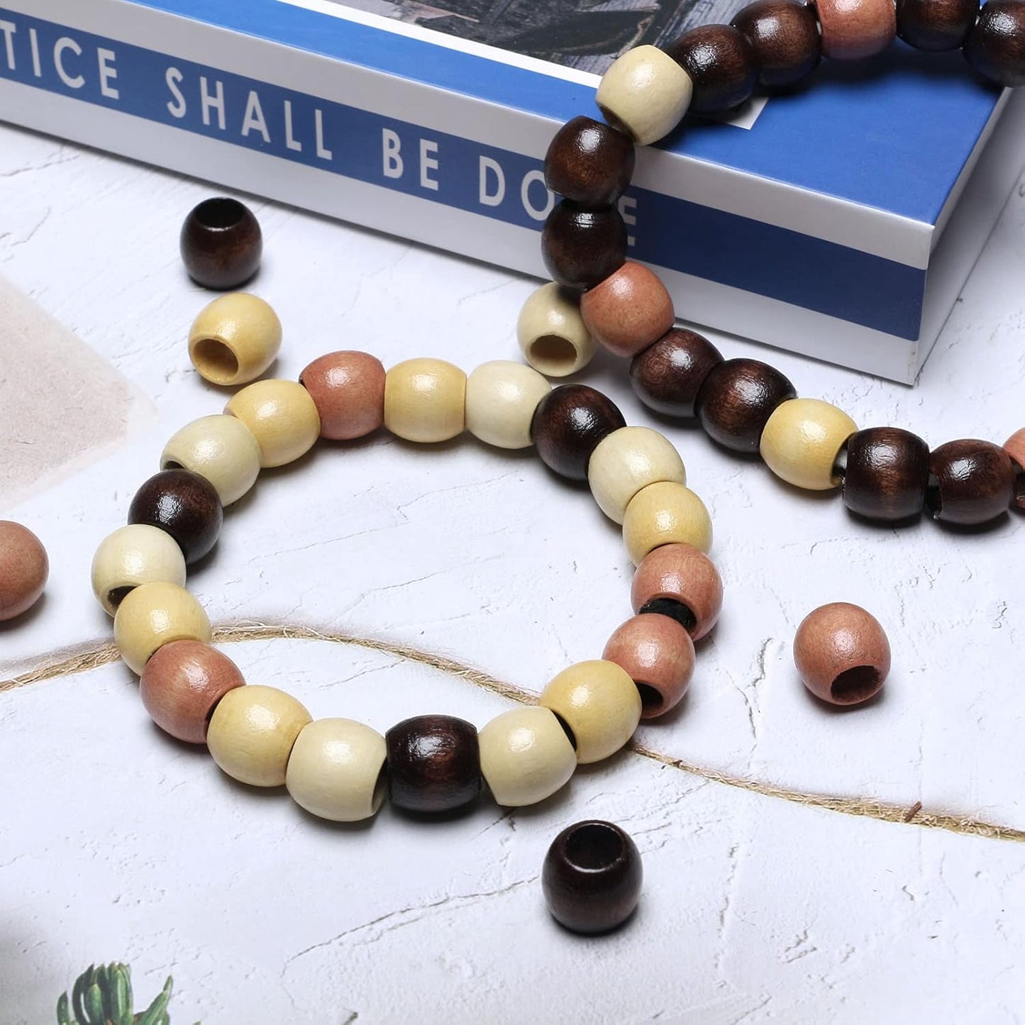 120 11x12mm White Wooden Beads with 5mm Large Hole Barrel Wood Spacer Loose Beads for Handmade Crafts Making