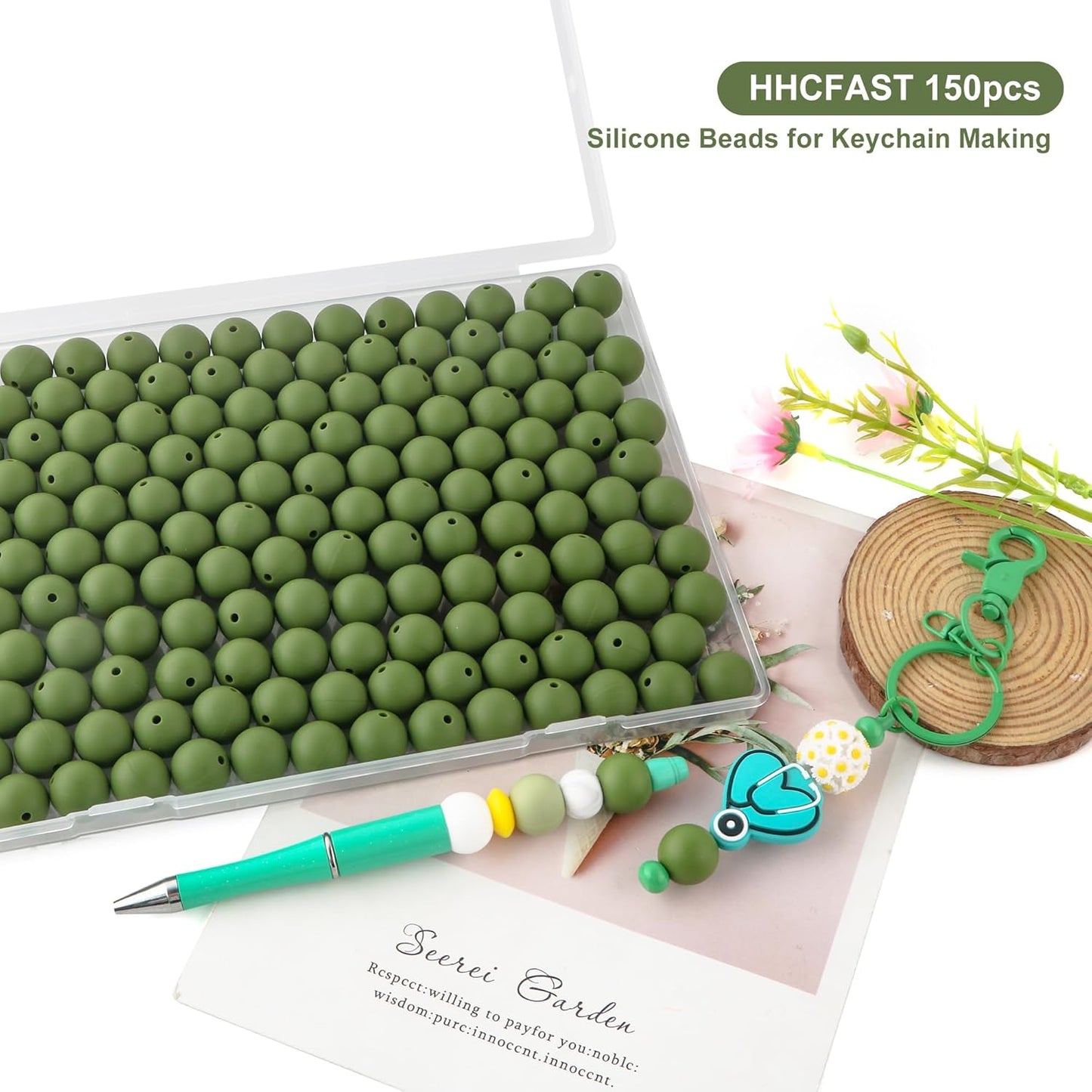 65Pcs 19mm Silicone Beads for Keychain Making Bracelet Necklace, Bulk Round Silicone Beads for Pens（Christmas Green） - Colors B