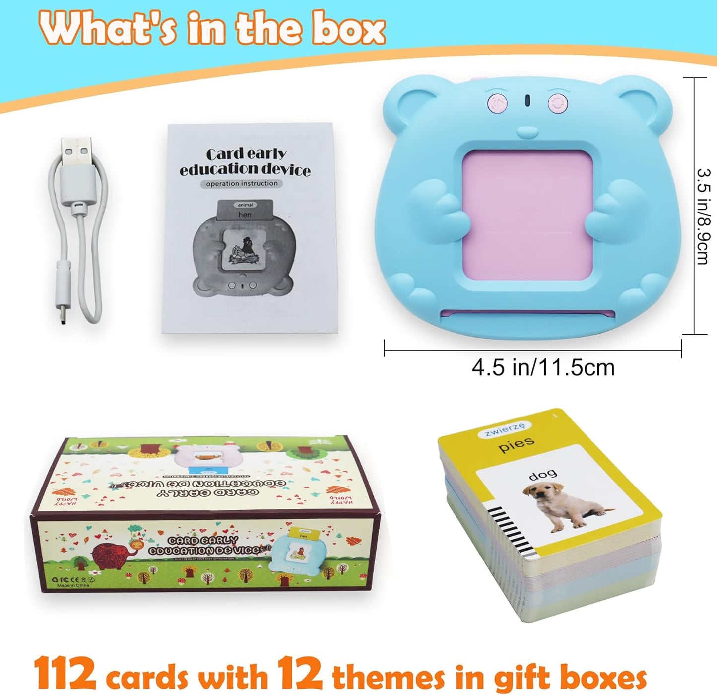 Spanish & English 510 Words Alphabet Bilingual Talking Flash Cards for 3-8 Years Toddlers, Pocket Speech Buddy Therapy Autism Toys, Educational Learning Interactive Toy for Boys Girls Kids Gifts Blue