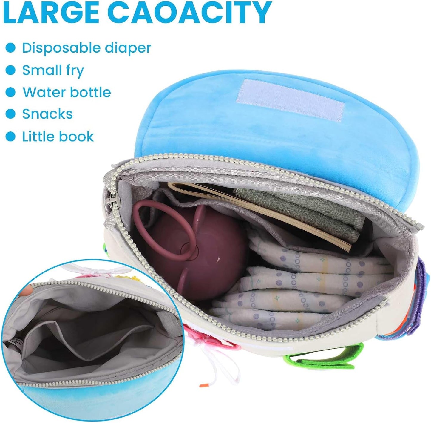 Busy Board - Toddler Backpack with Buckles and Learning Activity Toys - Develop Fine Motor Skills and Basic Life Skills - Learn to Tie Shoes - Children's Travel Toy