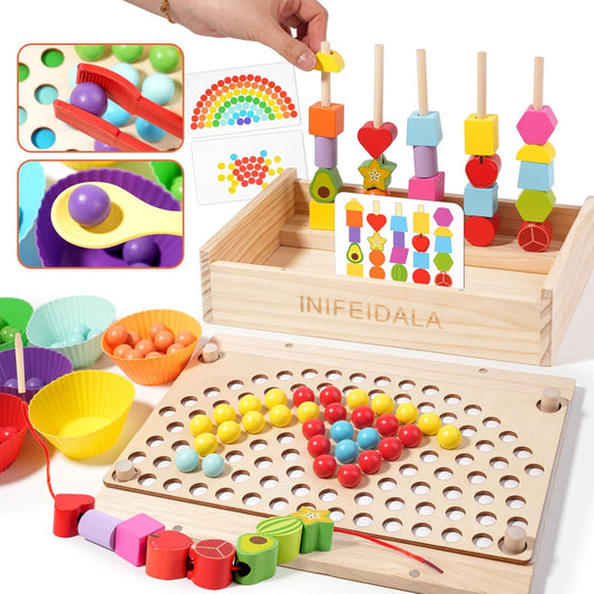 INIFEIDALA Montessori Wooden Educational Toys for 3-6 Year Olds,Counting & Color Sorting Toys with Tweezer Tongs,Preschool Learning Activities,STEM Math Manipulatives to Develop Fine Motor Skills