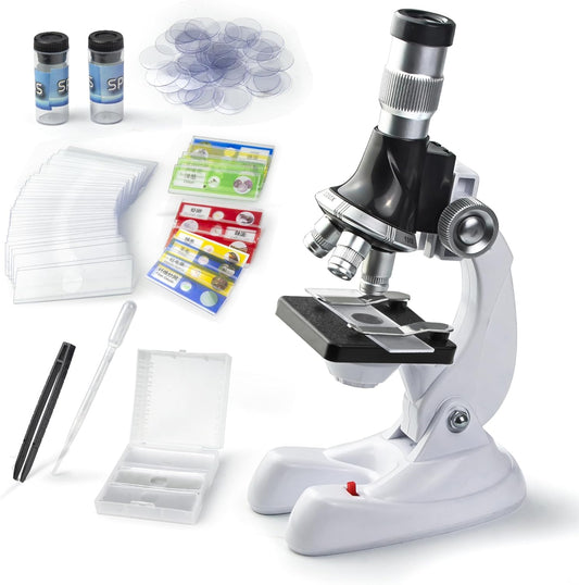 115 Pcs Microscope Science Kit for Kids with 100X-1200X Magnification,Equiped with Prepared and DIY Blank Slides Microscope for Beginner Boys Girls