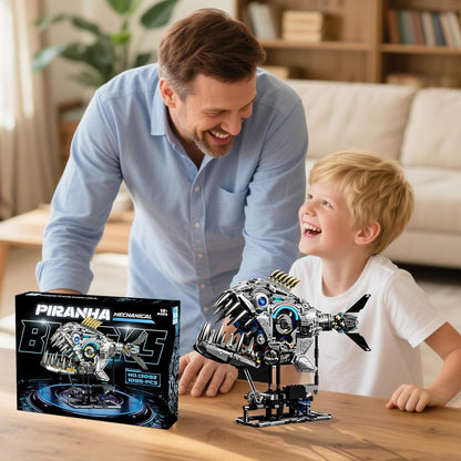Mechanical Piranha Building Block Kit Hand Cranked Motor Dual Mode Drive Gear Multi Joint Motion Toy for Boys, Girls, and Hobbyists, Ideal for STEM Classrooms or Gift Giving
