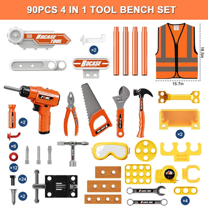 Kids Tool Bench -Toy Workbench with Electric Drill Toy Tool Accessories and Construction Vest 91pcs Toddler Tool Bench,Pretend Play Learning Toy Tool Bench for Kids Ages 3-5,4-8