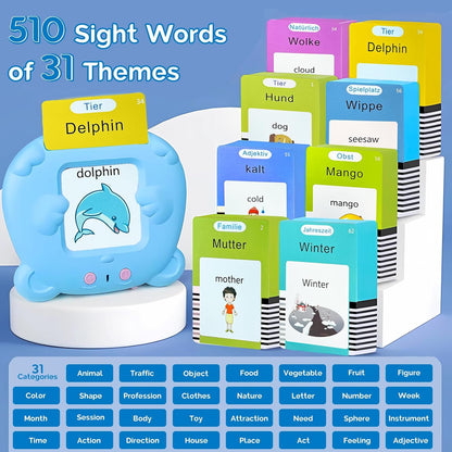 Bilingual English Flash Cards - Korean Talking Flash Cards, 510 Sight Words 31 Themes, Pocket Speech for Toddlers 3-12, Autism Sensory Toys, Preschool Learning Activity (Korean, Pink)