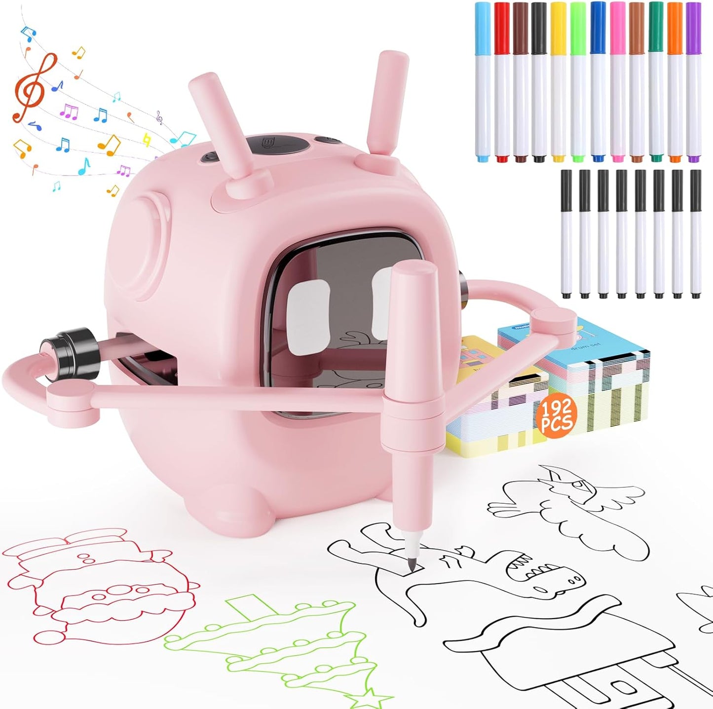 Drawing Robot for Kids with 192 Cards, Smart Robot Drawing Machine Toys for 3+ Year Old Boys and Girls, Interactive Painting Learning and Educational Toy Perfect for Birthday Chirstmas Party, White