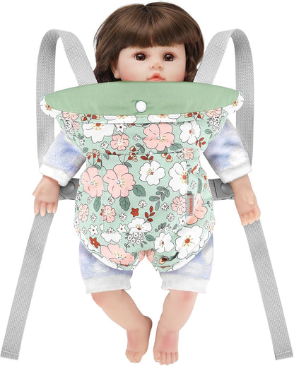 GAGAKU Baby Doll Carrier for Little Girls, Reborn Doll Accessories for Toddlers 3+ Years Old, Kids Toy Baby Dolls Sling Carrier - Pink - Moonflower
