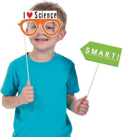 12Pcs Science Photo Booth Props with Stick Mad Scientist Selfie Props Chemistry Laboratory Party Supplies Boy Girl First 1st Bday Baby Shower