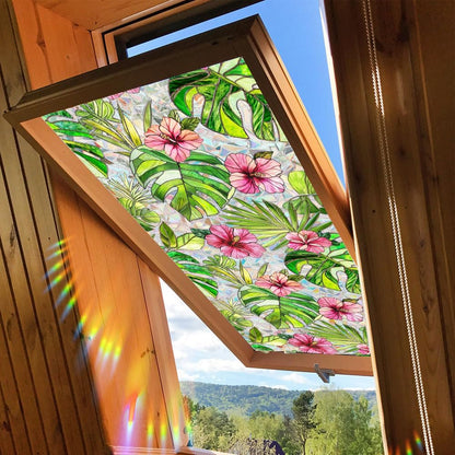 Flower Stained Glass Window Film Decorative Static Cling Stickers Sun Blocking Privacy Decals for Home Car White Lily