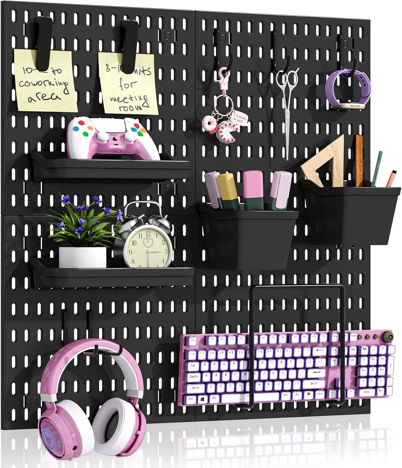 AKTOP Peg Board Wall Organizer 4-Pack – 12"x12" White Pegboard Combination Kit with 13 Accessories for Wall, Plastic Peg Board Panels for Home, Office, Garage Tool Storage & Craft Room