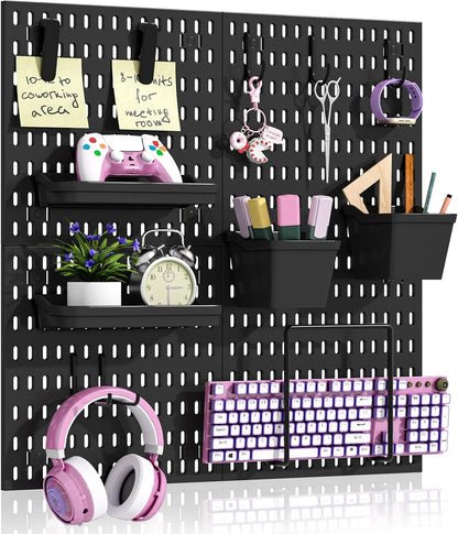 AKTOP Peg Board Wall Organizer 4-Pack – 12"x12" White Pegboard Combination Kit with 13 Accessories for Wall, Plastic Peg Board Panels for Home, Office, Garage Tool Storage & Craft Room