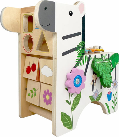 Teamson Kids Preschool Play Lab 7-in-1 Large Wooden Activity Cube Station Center Bead Maze and Counting for Kids Baby Toys, Natural
