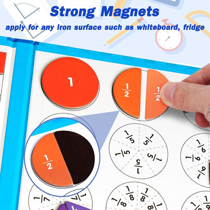 Magnetic Fraction Demonstration Book, Magnetic Fraction Tiles, Fractions Manipulatives, Score Disk Demonstrator Math Puzzle Learning Building Block Set- (2Set)