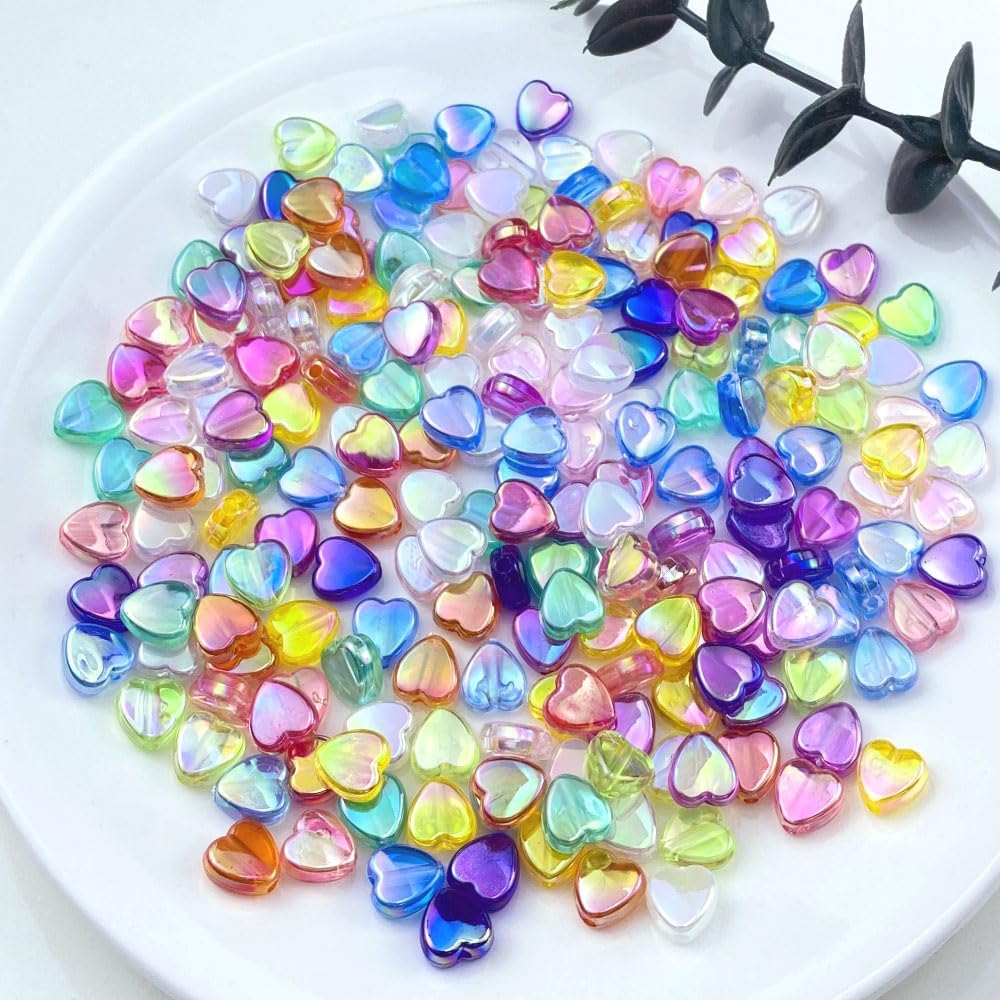 400 PCS Acrylic Heart Shape Beads AB Colors Heart Pony Spacer Beads for Jewelry Making DIY Bracelet Earring Necklace Key Chains(Deep Pink)