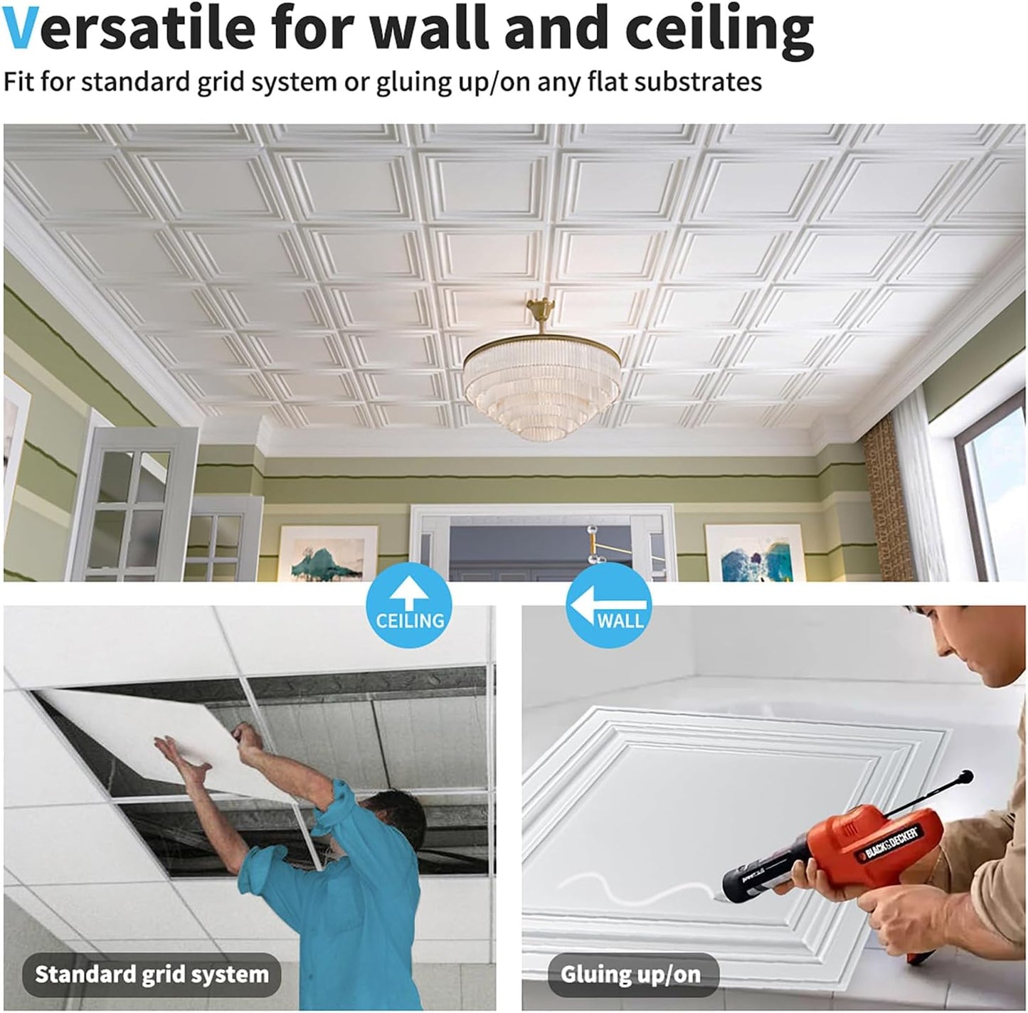 Art3d PVC Ceiling Tiles, 2'x2' Plastic Sheet in Black (12-Pack)
