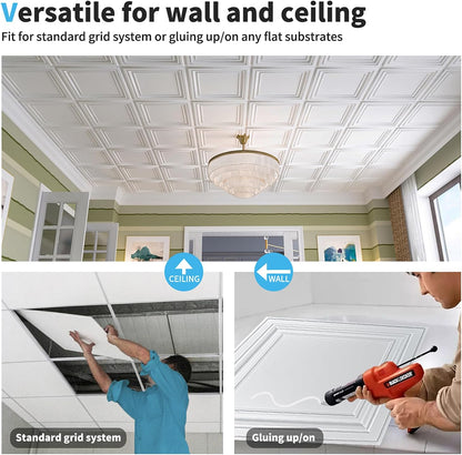 Art3d PVC Ceiling Tiles, 2'x2' Plastic Sheet in Black (12-Pack)