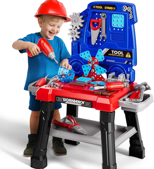Kids Tools Bench, Tool Box Playset with Screw and Electric Drill Toy, Pretend Play Construction Toys Work Bench for Toddlers 3-5 Years Old, Birthday for Boys Ages 3 4 5 6 7 8