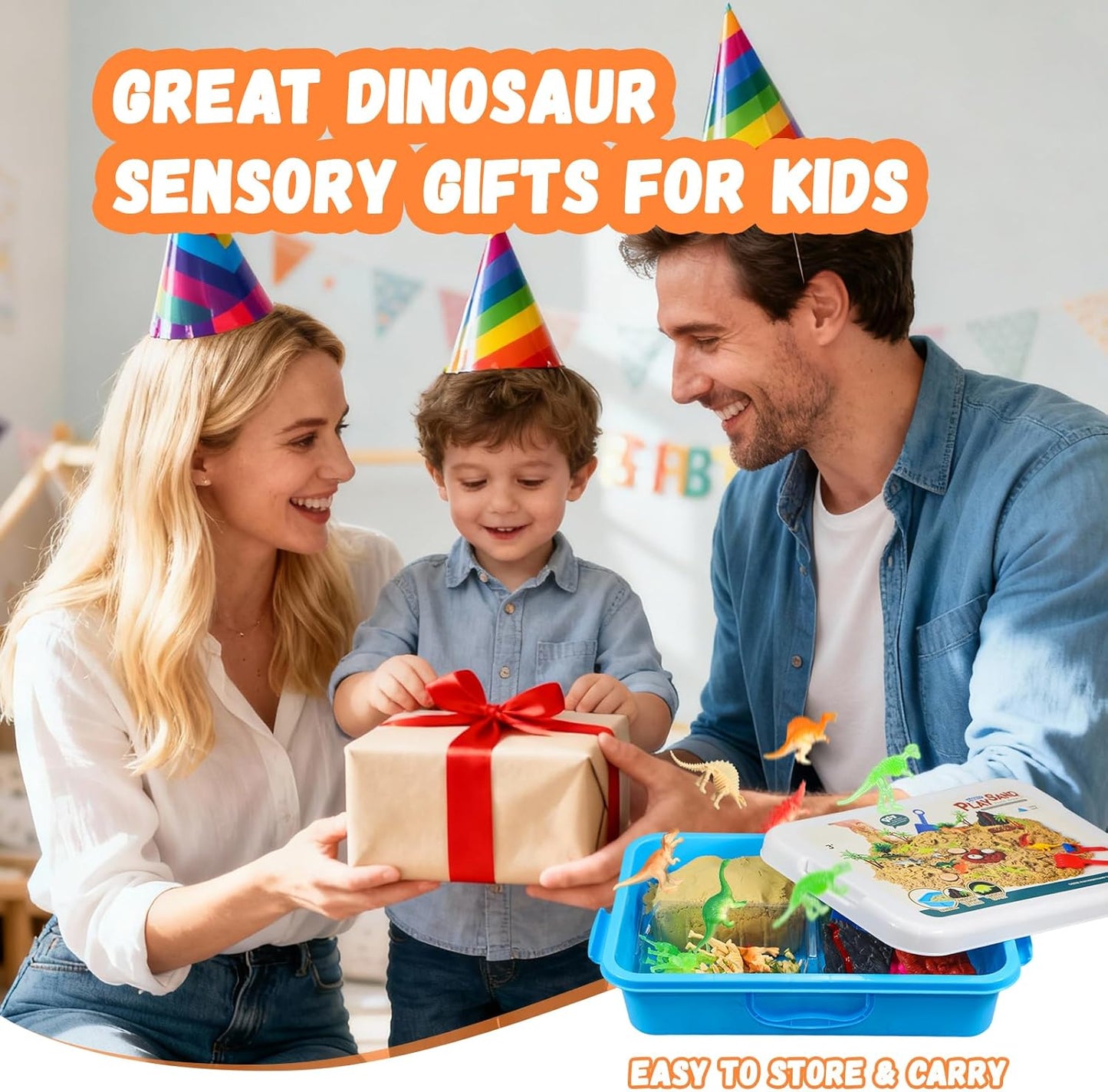 Vectronum Dinosaur Sensory Sand Kit for Boys, Sensory Bin with Lid, 2.64lbs Sand, Archaeology Tools, Dino Figures & Skeletons, Dinosaur Toys for Kids Toddlers 3-5 5-7+ Year Old Christmas Birthday Gift
