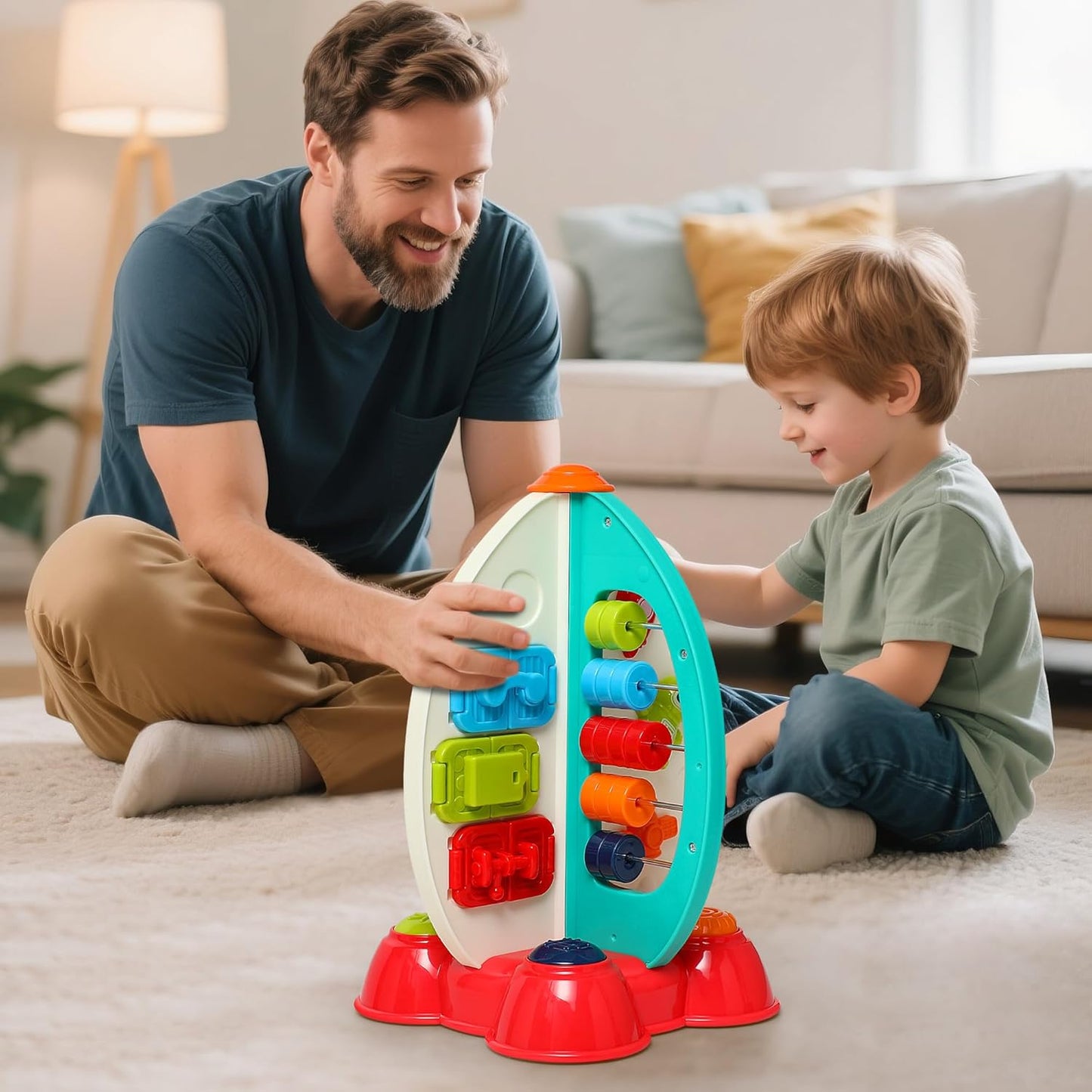 Musical Rocket Toy for Toddlers 1-3 ， Space Learning Toy with Lights & Songs ， Sensory Fine Motor Skills Development ， Birthday Gifts for Boys & Girls