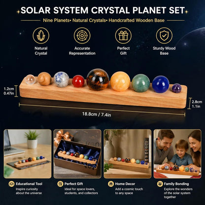 ZENFUN Nine Planets in Solar System with Wooden Stand, Natural Gemstones Sphere Solar System Model Kit, Planet Marbles, Space Themed Bedroom Decor, Best Birthday Science Astronomy Gifts