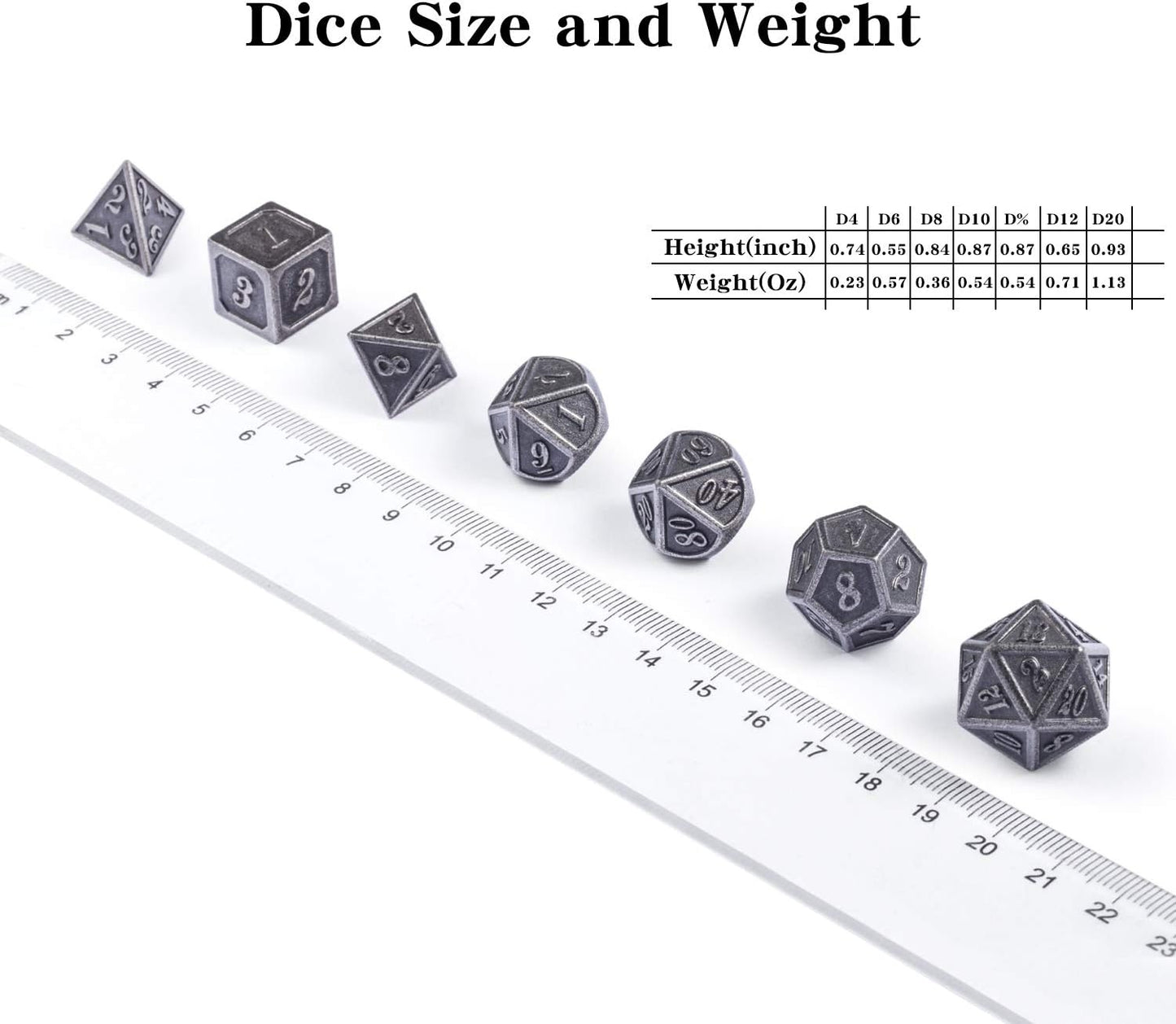 DnDnD Heavy Polyhedral Metal Dice Set with Metal Box, 7-die Shiny Blue Surface with Golden Number for RPG,Dungeons and Dragons,Pathfinder,Shadowrun,D&D,Role Palying Game and Math Teaching - Colors A