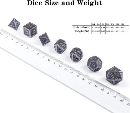 DnDnD Heavy Polyhedral Metal Dice Set with Metal Box, 7-die Shiny Blue Surface with Golden Number for RPG,Dungeons and Dragons,Pathfinder,Shadowrun,D&D,Role Palying Game and Math Teaching - Colors A