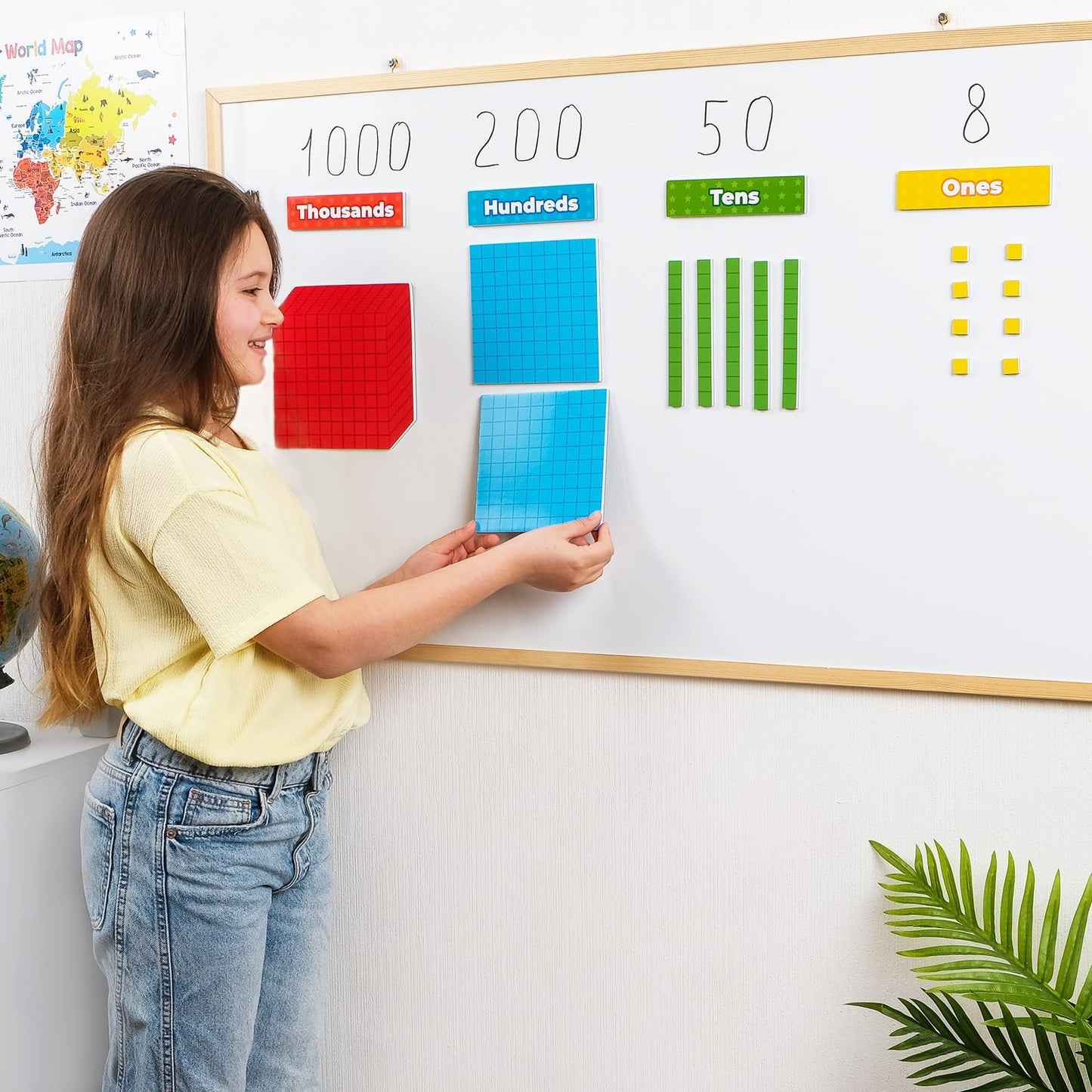 Simply Magic Magnetic Place Value & Discs Set & Jumbo Colorful Magnetic Base Ten Blocks + Headings for Math