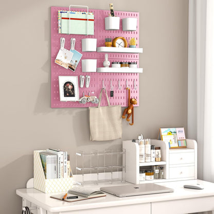 Peg Board Combination Kit, 4 Pegboards with 20 Accessories, Pegboard Wall Organizer for Office, Nursery & Home Storage, Key Holder, 25.6"x25.6" – Nail-Free Installation（White）