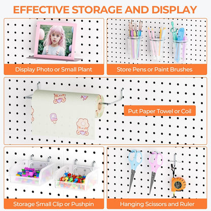 INCLY 70PCS Metal Peg Board Kit with 1/4" Pegboard Accessories, 4 Pack White Pegboard Panels, Bins, Cups and Peg Board Hooks, Paper Towel Holder, Pegboard Wall Organizer for Craft Room, Office, Sewing