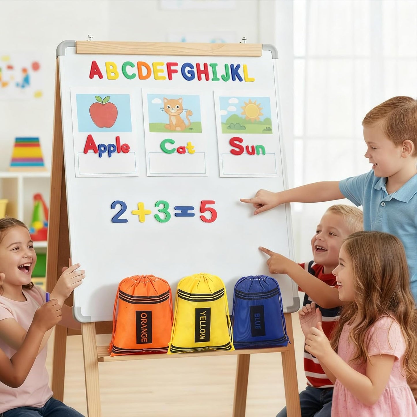 Blosssound 79 Pcs Magnetic Alphabets Game Magnetic Letters and Numbers with 5 Crayon Storage Bags Uppercase Lowercase ABC 123 for Preschool Kids 100 Days of School Classroom Learning Spelling Counting