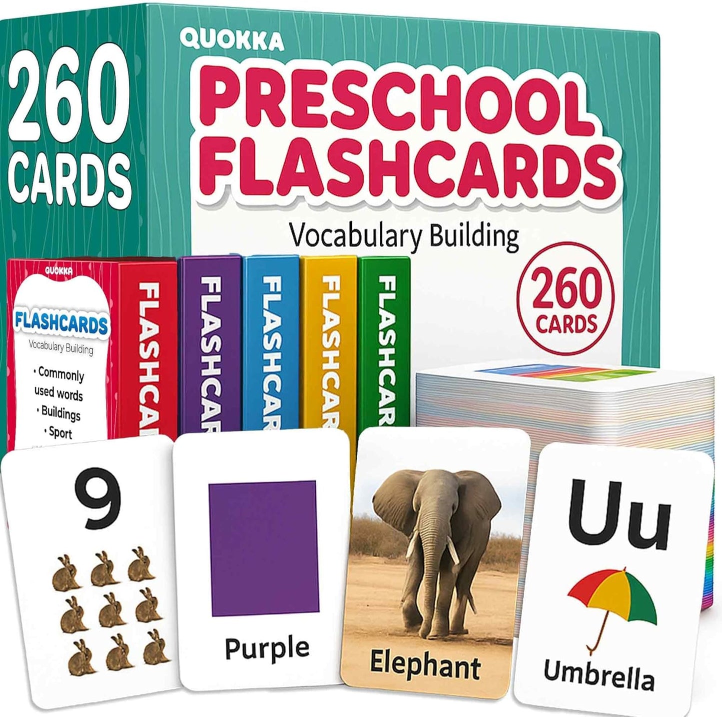 QUOKKA ABC Learning Flash Cards for Toddlers 2-4 Years Old - 60 Flashcards Toy for Kids Ages 1-3-5 - Alphabet Numbers Colors Letters Animals Learn Activities - First Words Educational Game